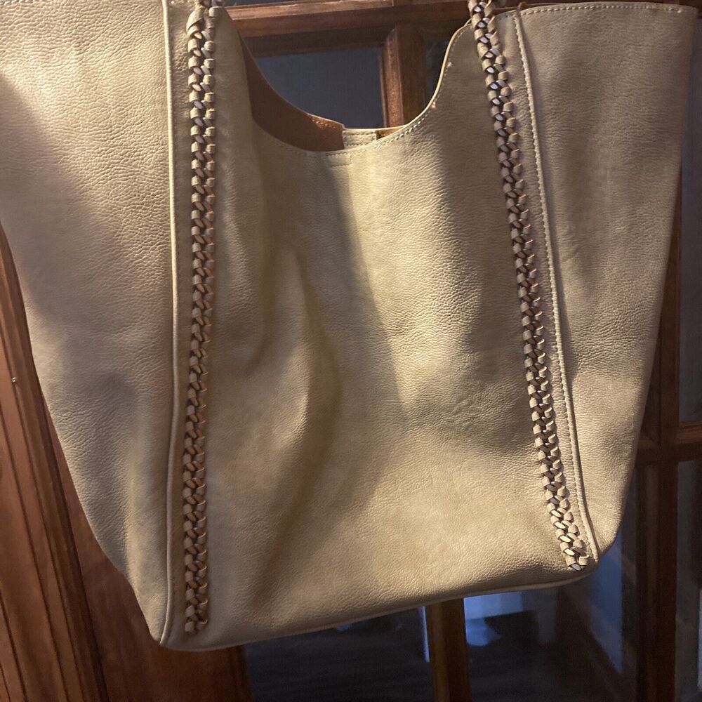 NWT Olive Green Tote Bag from FRANCESCAS Chocolate Brown Lining Double Handled - Picture 5 of 9